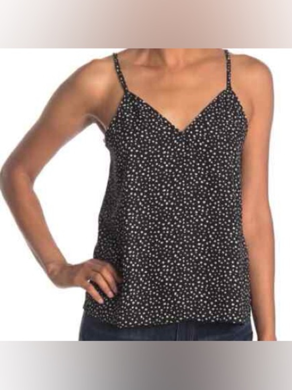 NWT Abound Black Ivory Polka Dot Cami Top V-Neck Spaghetti Strap Size Small
